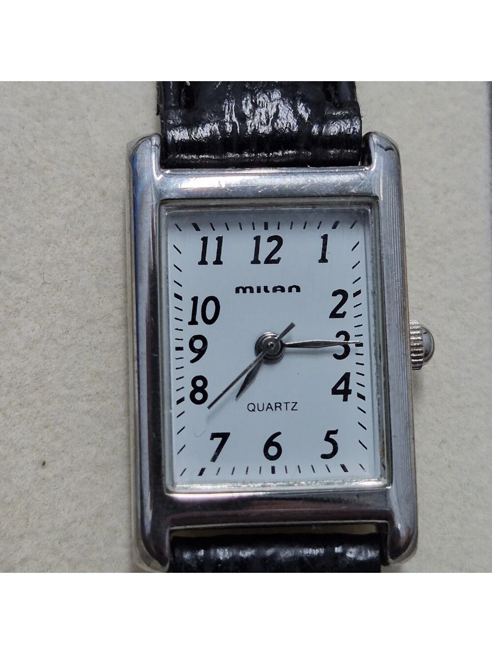 Milan Tank Quartz Leather Strap Watch